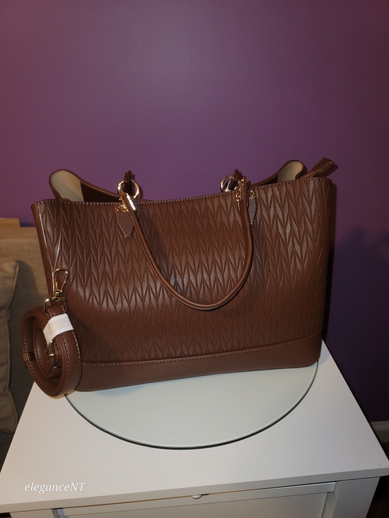 La Terre Handbags - La Terre PETA-Approved Vegan Brown Quilted Tote Bag NWT